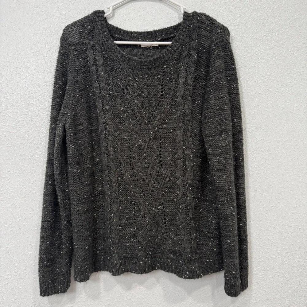 Maurices Womens Large Charcoal‎ Gray Metallic Cable Knit Sweater L Pullover